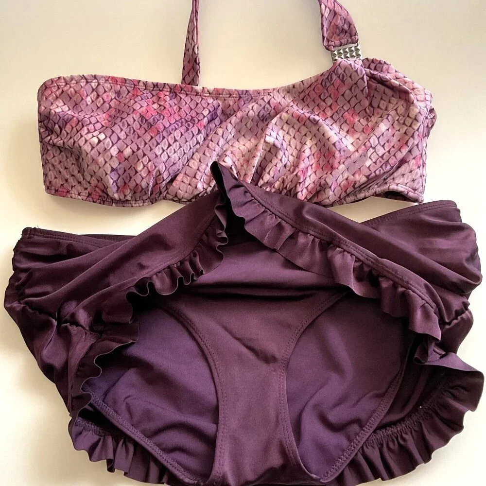 ATTENTION PURPLE SWIM SKIRT AND ONE SHOULDER TOP SWIMSUIT (Flaw)